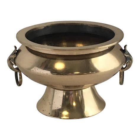 Antique indian brass jardinieres nesting set of 3, three engraved brass planters. Vintage Brass Planter With Lion Head Handles | Chairish