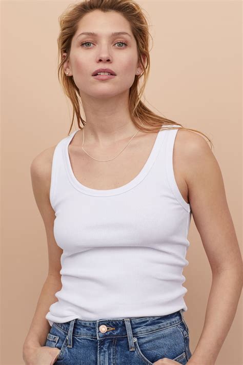 handm ribbed tank top 7 my favorite stay home look is a white ribbed tank top popsugar