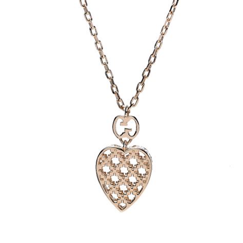 Gucci 18k Yellow Gold Diamantissima Heart Pendant Necklace 524717