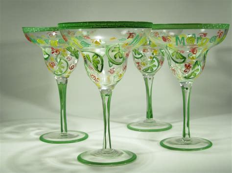 Handpainted Fun Glass Margarita Glass Set With Glass Pitcher And Lime And Salt Holder Glass