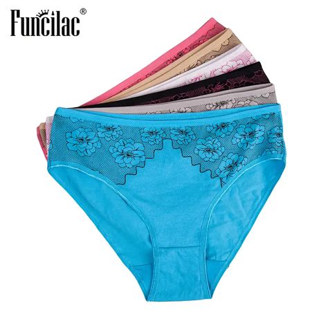 Funcilac Brand Plus Size Womens Briefs Floral Print Panties Kawaii Cotton Sexy Knickers For