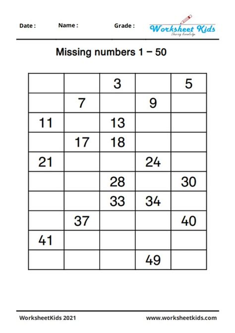 Fill In The Missing Numbers 1 To 100 Worksheets For Kindergarten A1c