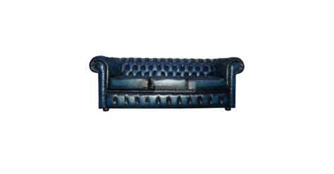 Chesterfield Genuine Leather Antique Blue Three Seater Sofa