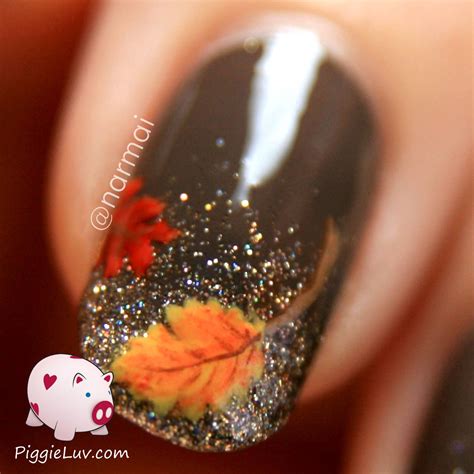Fall Nail Art Autumn Leaves On Glitter Gradient Fall Nail Art