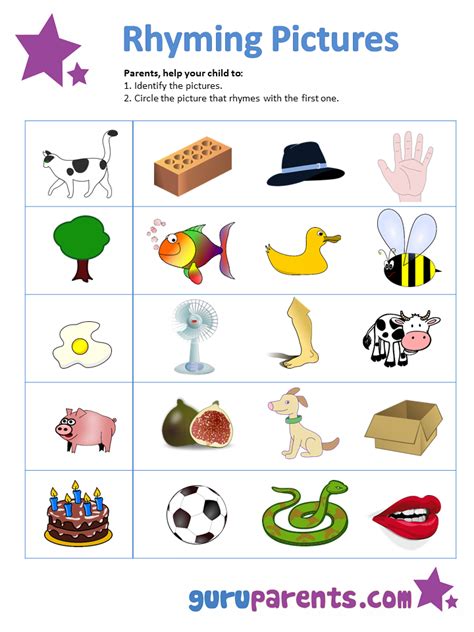 On beginning level worksheets, students are asked to match terms to the given pictures. Teaching Phonics & Rhyming | guruparents