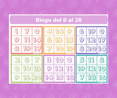 Bingo Educativo Con Números Del 0 Al 20 Cartones Para Imprimir