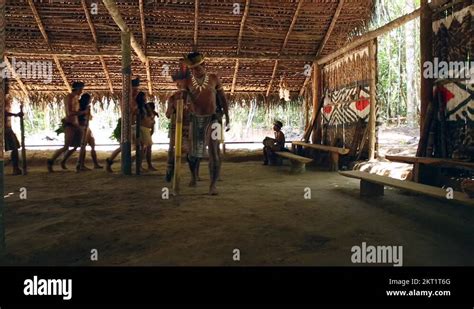 native brazilians doing their ritual at an indigenous tribe in the amazon stock video footage