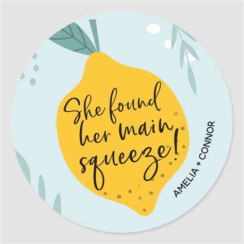 She Found Her Main Squeeze Bridal Shower Sticker Lemon Themed Bridal Shower