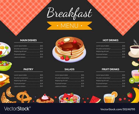 Breakfast Menu Template For Restaurant And Cafe Vector Image