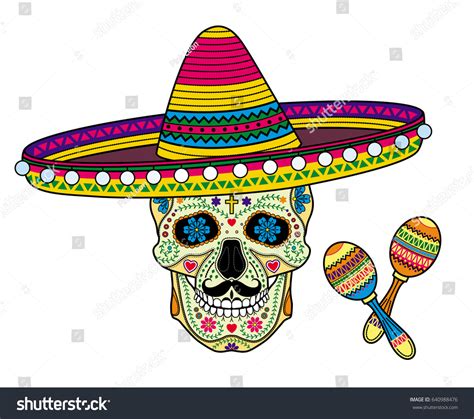 Vector Image Mexican Skull Calavera Sombrero Vector De Stock Libre De