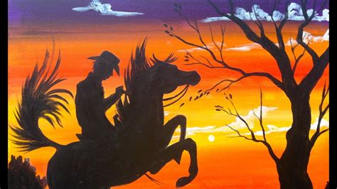 Easy Acrylic Painting Cowboy At Sunset The Art Sherpa