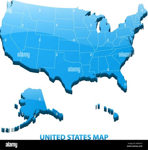 Highly Detailed Three Dimensional Map Of Usa With Regions Border