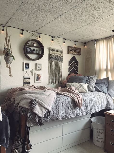 Grey Boho College Dorm Idea 1000 In 2020 College Dorm Room Decor