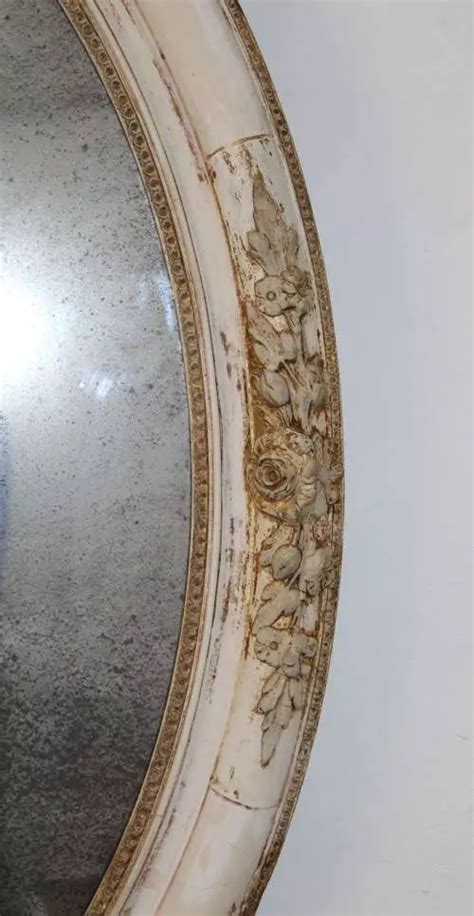 Large Antique Oval Mirror With Foxed Mercury Glass In Antique French
