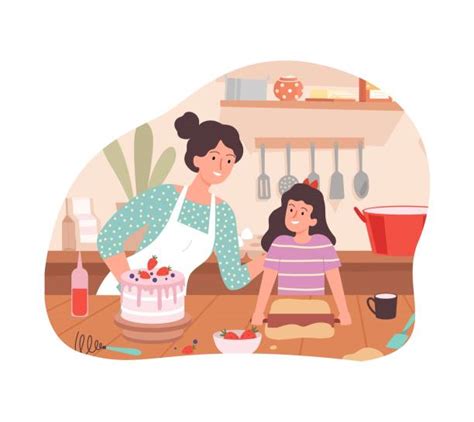 Mom And Daughter Baking Illustrations Royalty Free Vector Graphics