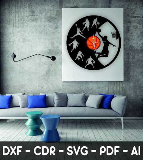Basketball Wall Clock Laser Cut Dxf Glowforge Svg Template Cnc Cutting