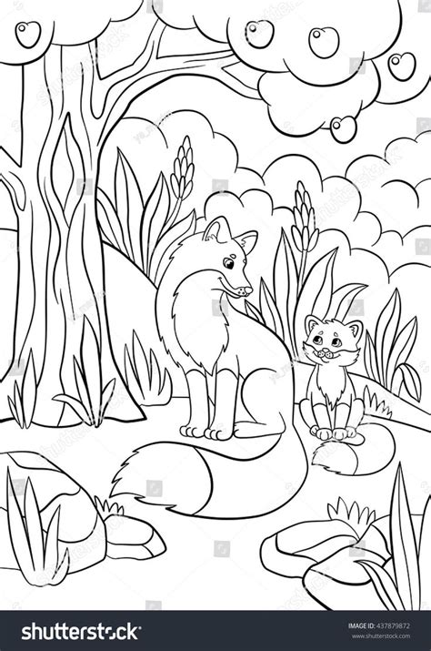 Coloring Pages Wild Animals Mother Fox With Her Little