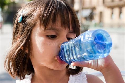 Thirsty Little Girl Drinking Water Stock Image Image Of Thirst