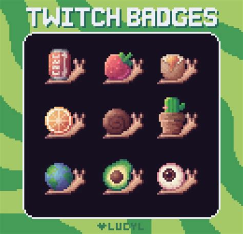 9x Twitch Sub Badges Bit Badges Emote Pixel Art Snails Etsy