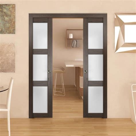 Sartodoors Sliding French Double Pocket Doors 72 X 84 Inches Frosted
