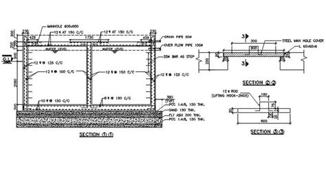 A Section Detail Of Underground Water Tank Is Given In This Autocad D Dwg Drawing File