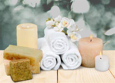 Spa Concept With Candles And Towels Stock Photo Image Of Beauty