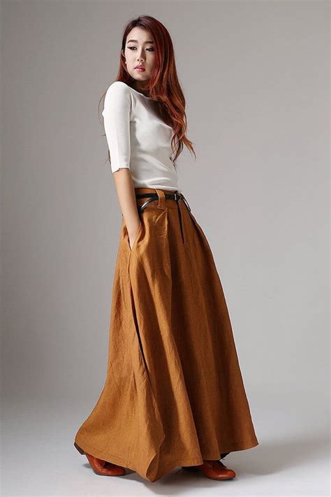 Linen Skirt Long Maxi Skirt Yellow Skirt Hippie Skirt Etsy Moderne