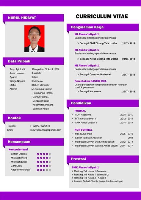 Contoh Cv Menarik Dan Simple Contoh Cv Untuk Lamaran Kerja Yang Baik Dan Menarik Lengkap