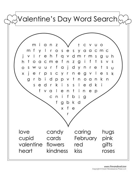 Free Valentines Day Word Search Printable