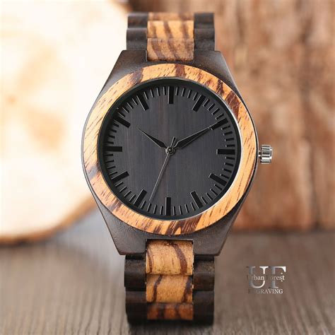 Engraved Wood Watch Black Wooden Watch Watches For Men Etsy