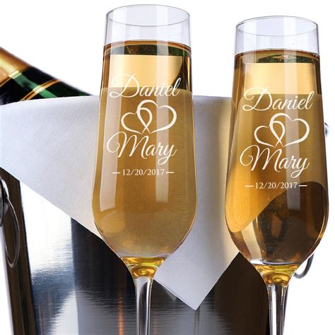 Set Of 2 Wedding Champagne Flutes Personalized Champagne Glasses