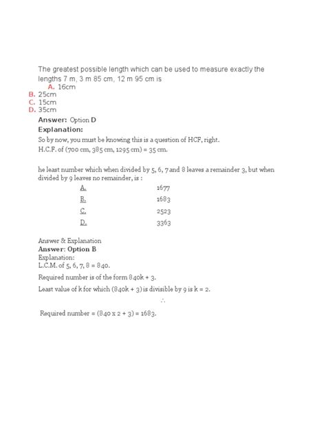 The Greatest Possible Length Which Can Be Used To Measure Exactly The Lengths 7 M 3 M 85 Cm 12