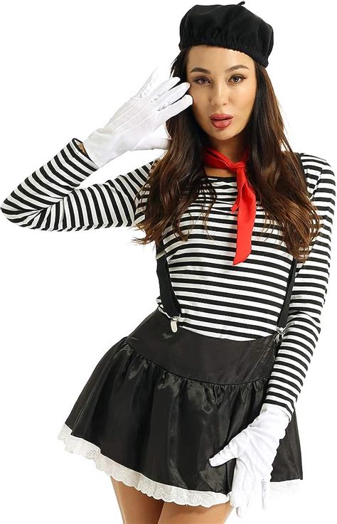 Msemis Womens Adults Mime French Artist Clown Circus Cosplay Costume