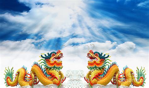 Chinese Dragons Statue With Cloud And Sky Photograph By Phalakon Jaisangat