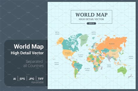 World Map Color Separated Country Illustrationvectorcountriessquare