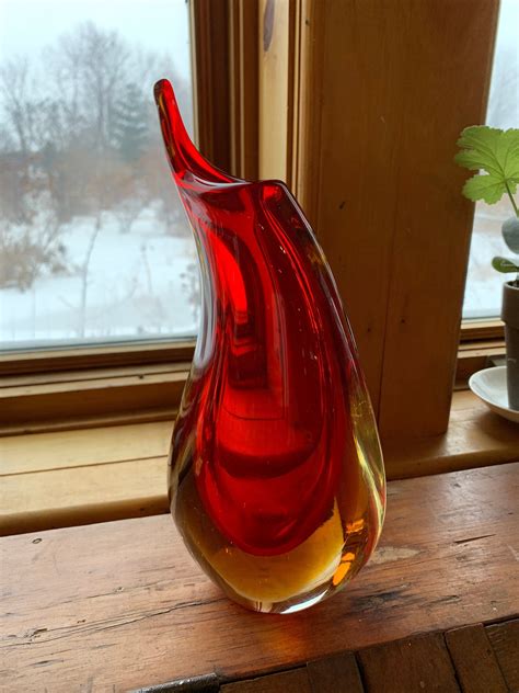 Vintage Murano Venetian Sommerso Art Glass Teardrop Vase Red Etsy Canada Glass Art Vase