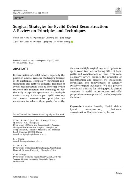 Pdf Surgical Strategies For Eyelid Defect Reconstruction A Review On