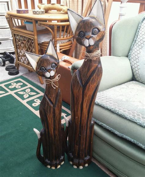 2 Very Large Wooden Cat Carved Figures In Willerby East Yorkshire