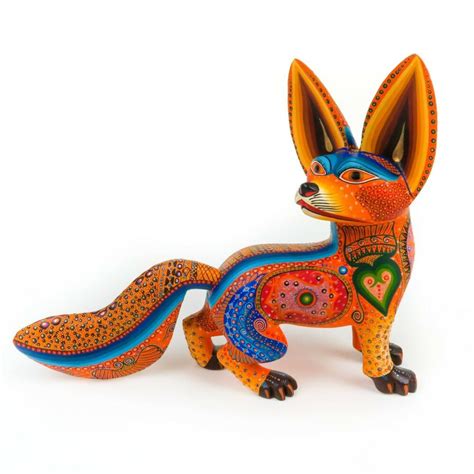 Orange Fox Oaxacan Alebrije Wood Carving Mexican Art Animal Sculpture