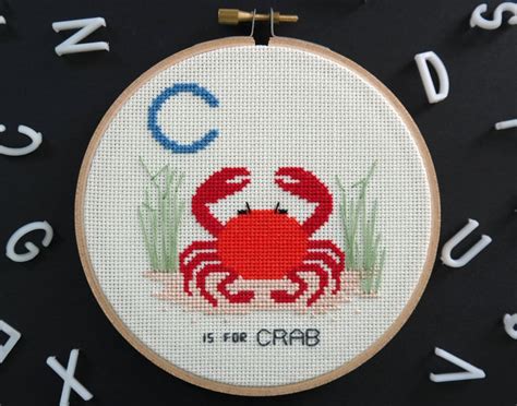 Animal train alphabet cross stitch patterns 8/8. Crab, Modern cross stitch PATTERN, Alphabet Animalia - Alfabet