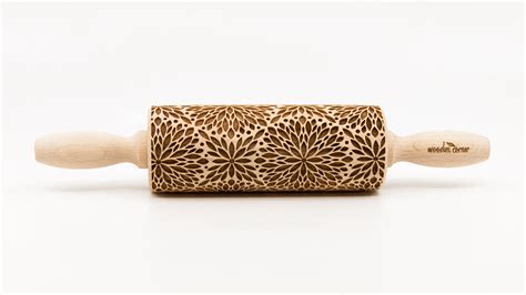 No R255 Floral Rosette Pattern Rolling Pin Engraved Rolling Rolling