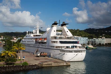 Small White Cruise Ship In St Lucia Bay Editorial Stock Photo Image