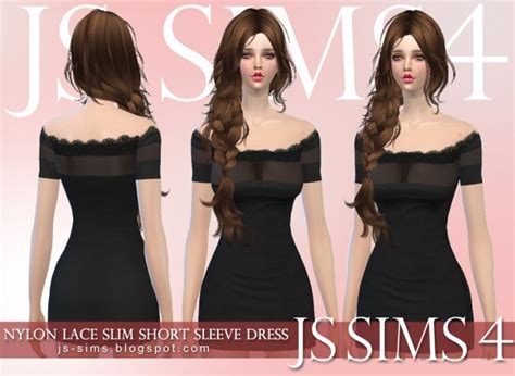 Js Sims 4 Nylon Lace Slim Short Sleeve Dress Sims 4 Downloads