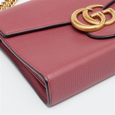 Gucci Old Rose Leather Gg Marmont Wallet On Chain At 1stdibs