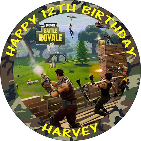 Fortnite Battle Royale Personalised Round Birthday Cake Edible Topper