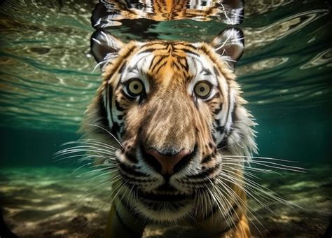 Premium Ai Image Tiger Is Swimming Underwater Beautiful Illustration