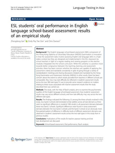 Pdf Esl Students Oral Performance In English Language School Based