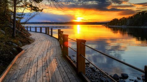 Boardwalk Along The Lake At Sunset Wallpaper Lake Sunset 1920x1080
