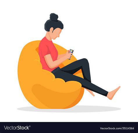 Girl Sitting On Bean Bag Chair With Smartphone Vector Image