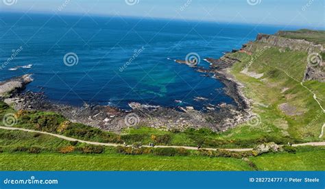 Aerial View Of Giants Causeway Atlantic Ocean On North Coast Co Antrim